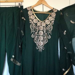 Forest green three-piece set Pakistani formal